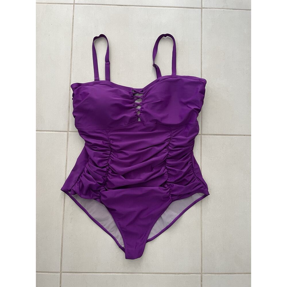 Torrid Swim One Piece Swimsuit Ruched Lace Up Swimwear